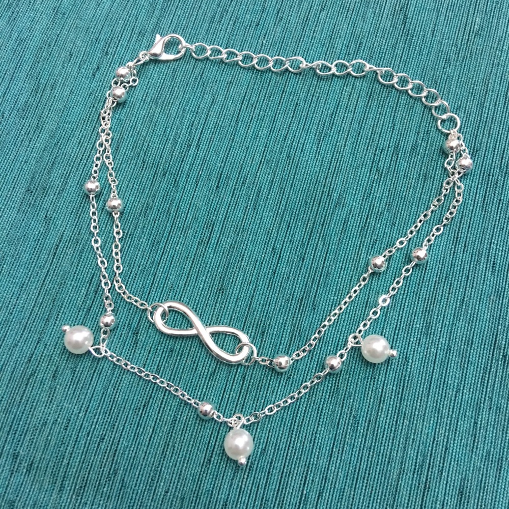 Silver Dressy Infinity Pearl Party Anklet (K2) - Picture 2 of 6